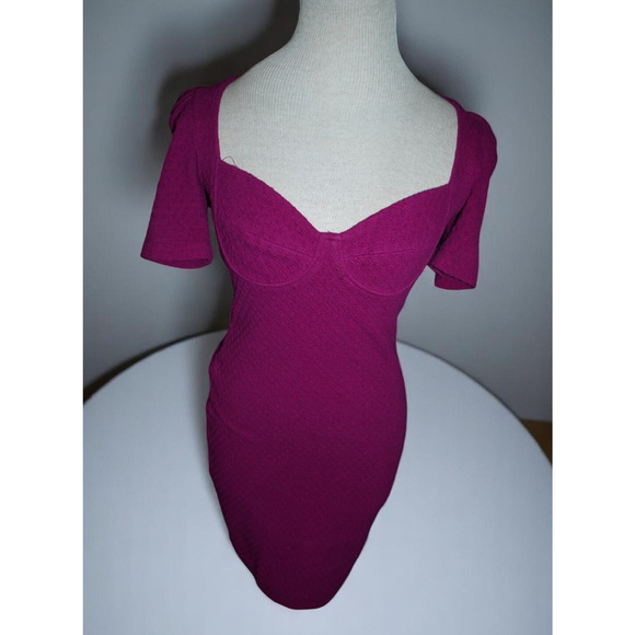 Betsey Johnson Magenta Mini Dress – Puff Sleeve Sweetheart Neck – Made in USA S - Picture 2 of 12